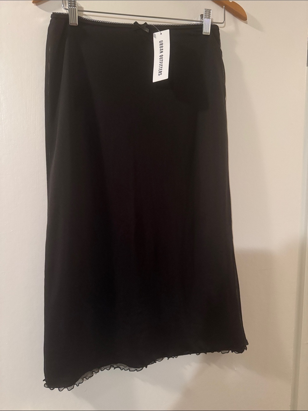 Urban Outfitters Black Midi Slip Mesh Skirt with Lettuce Hem
